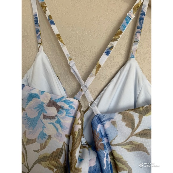 NEW Lulu's White Maxi Dress with Blue Floral Print - Picture 9 of 16